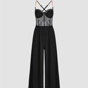 Lace corset chain crossback wide leg jumpsuit